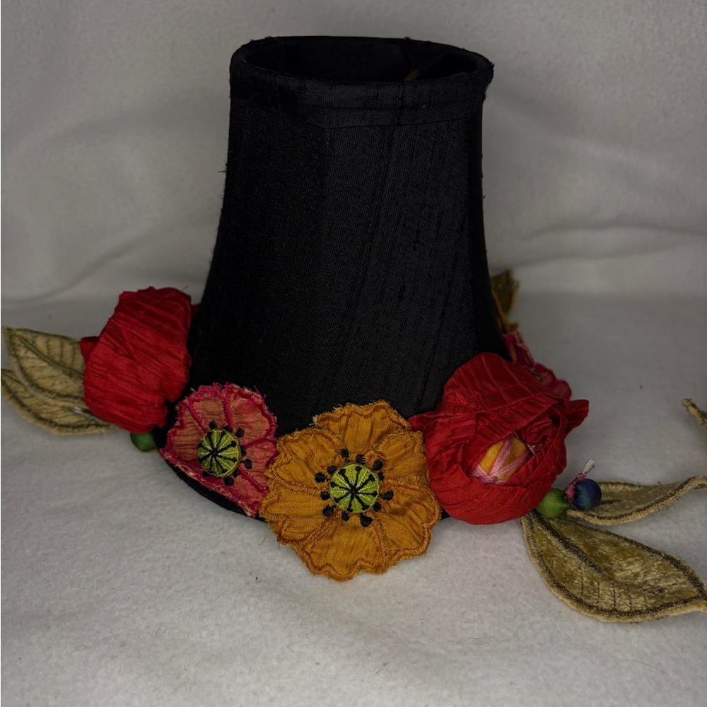 SOLD_Mackenzie Childs Black Lamp Shade Retired Botanica Red Poppies Mini
